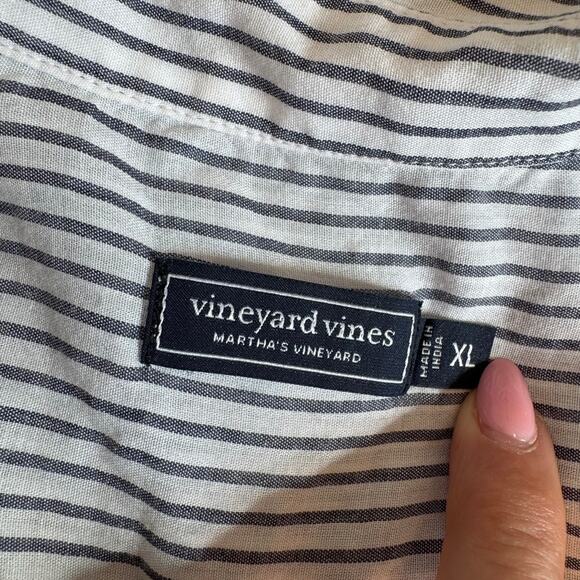 Vineyard Vines Blue White Striped Button Up Cotton Short Sleeve Top XL-Preppy - Picture 7 of 11